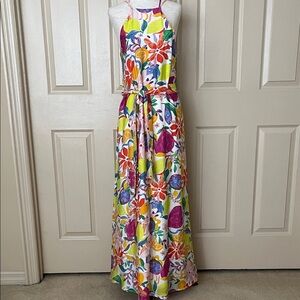 Bright Multicolor Floral Maxi Dress - Sleeveless Halter